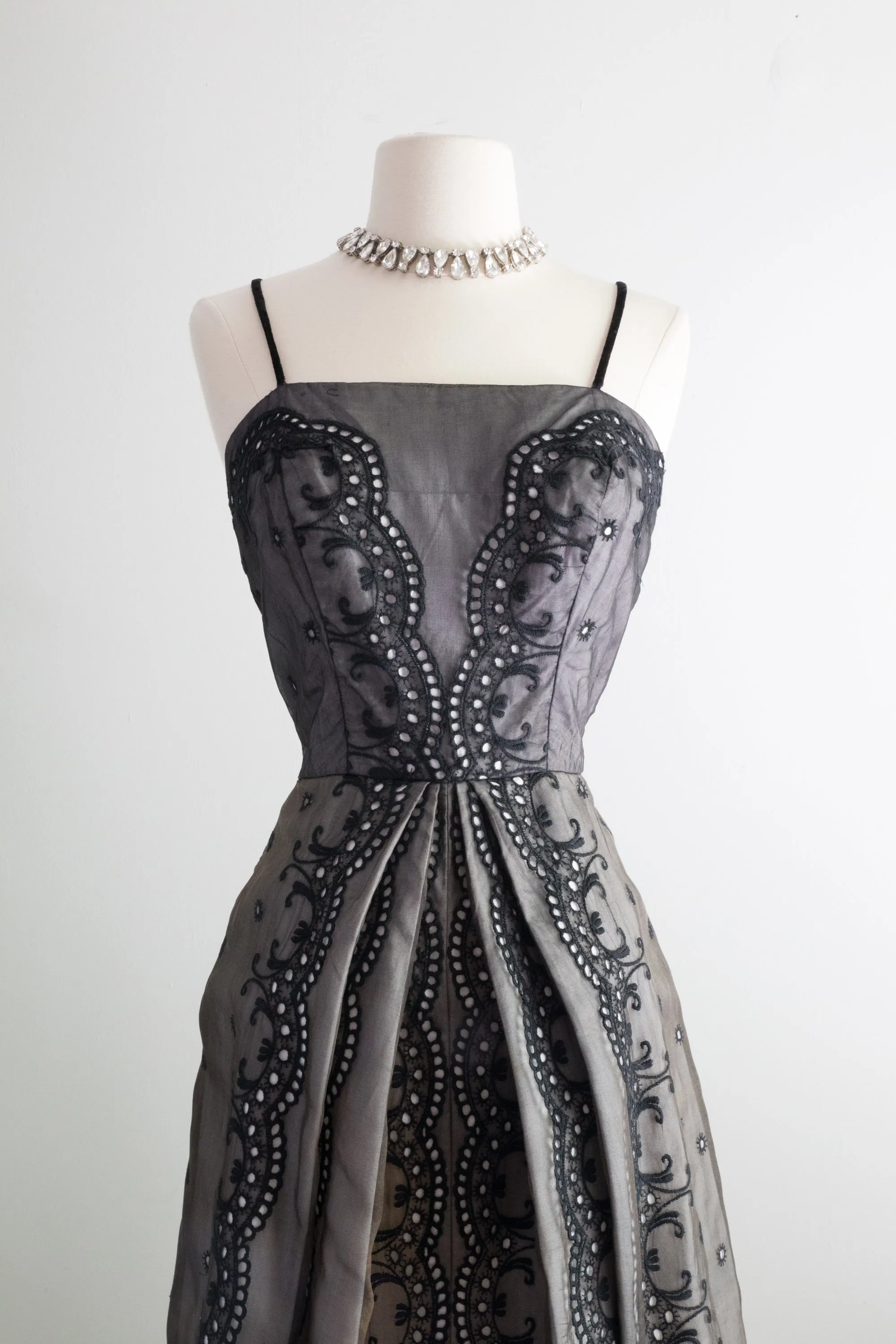 1950's Sabrina Inspired Black & White Cotton and Silk Party Dress / SM