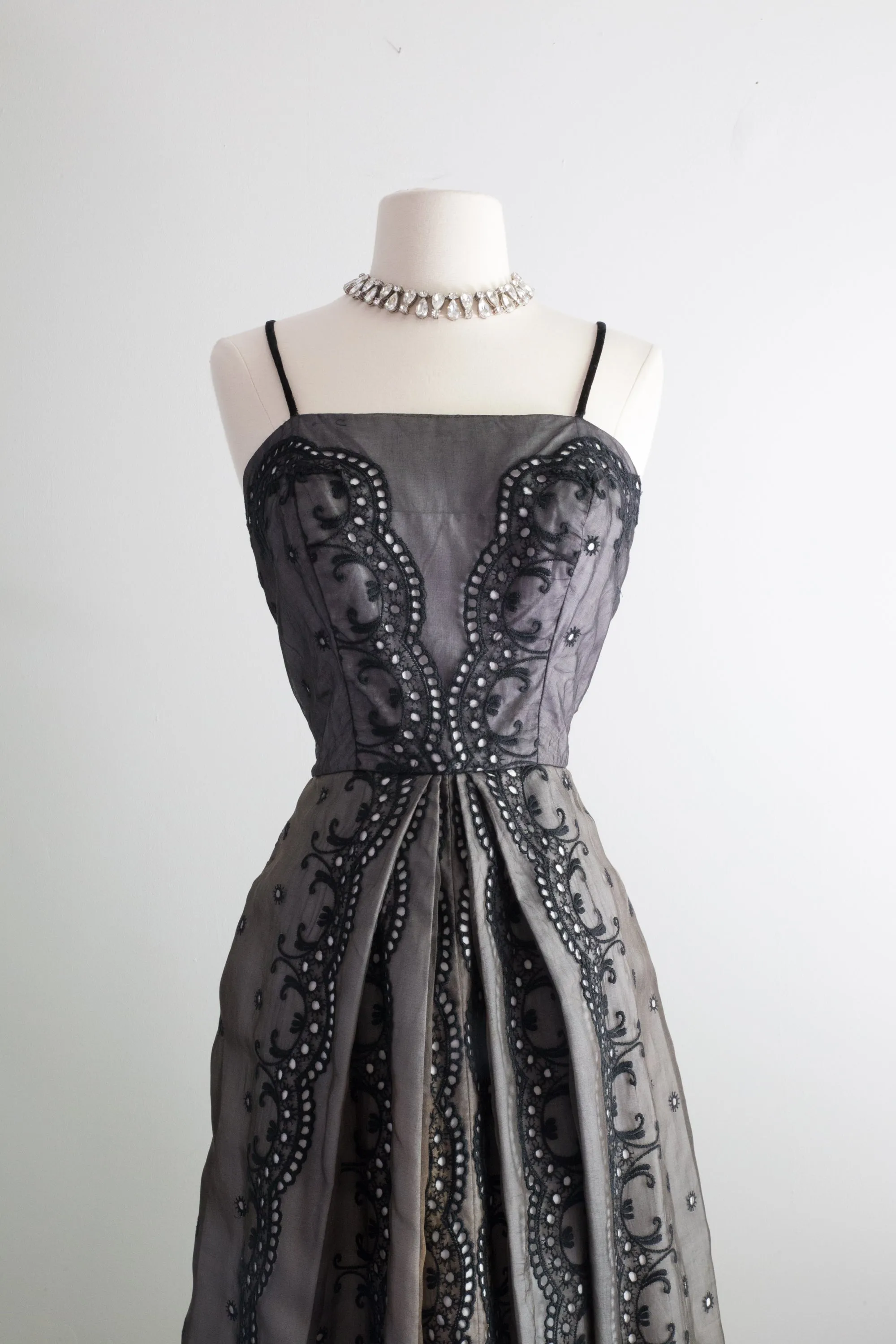 1950's Sabrina Inspired Black & White Cotton and Silk Party Dress / SM