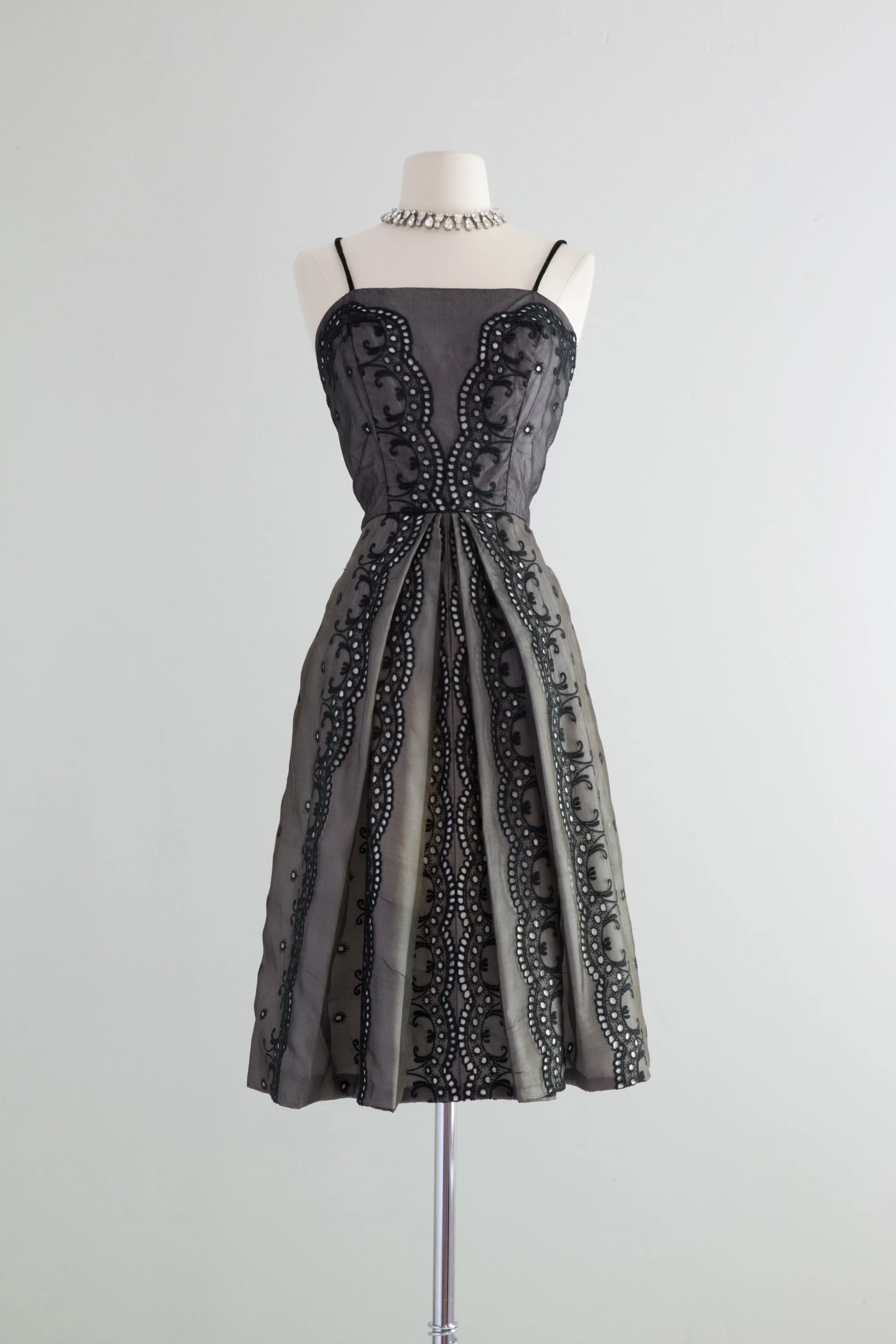 1950's Sabrina Inspired Black & White Cotton and Silk Party Dress / SM