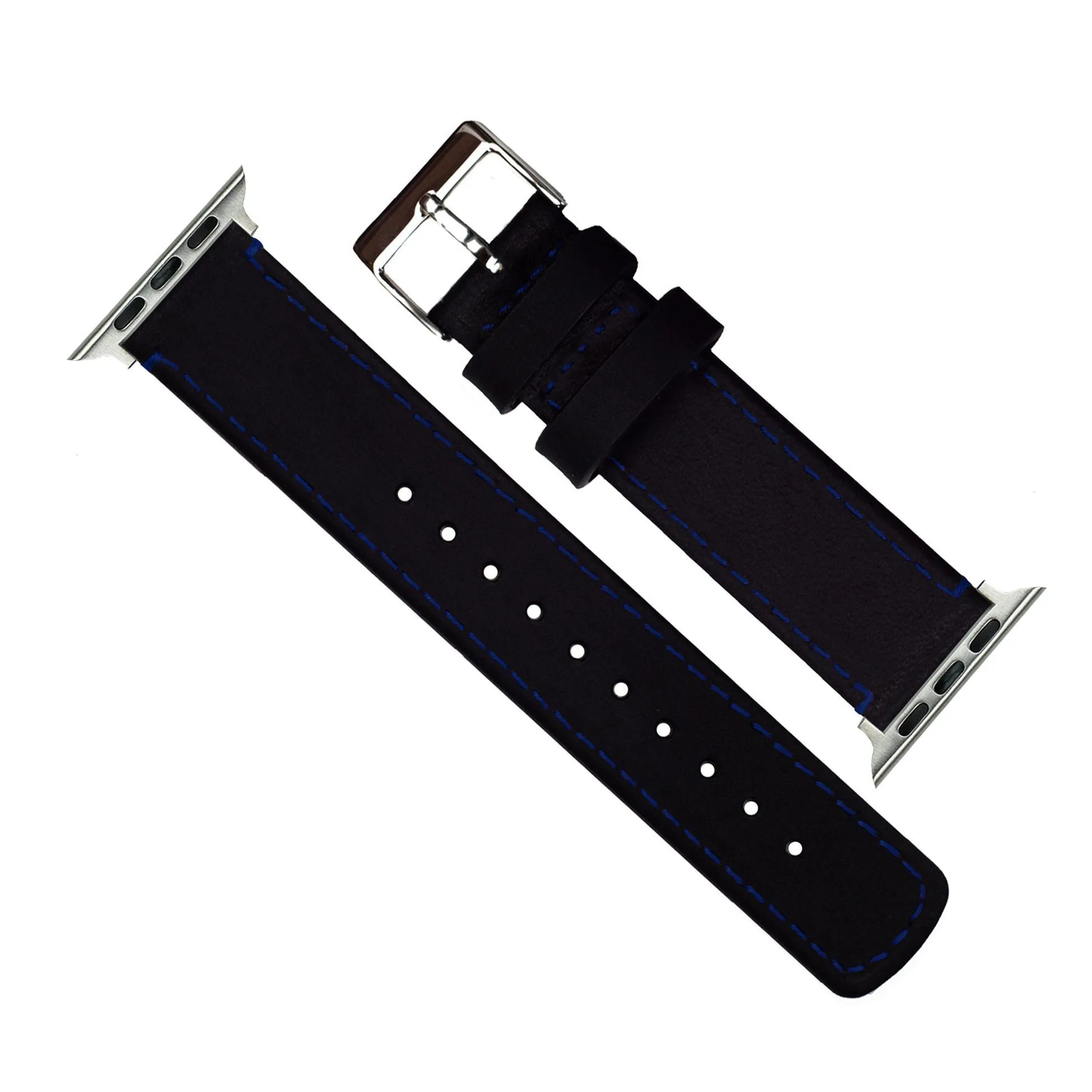 Apple Watch Black Leather Blue Stitching Watch Band (SALE)