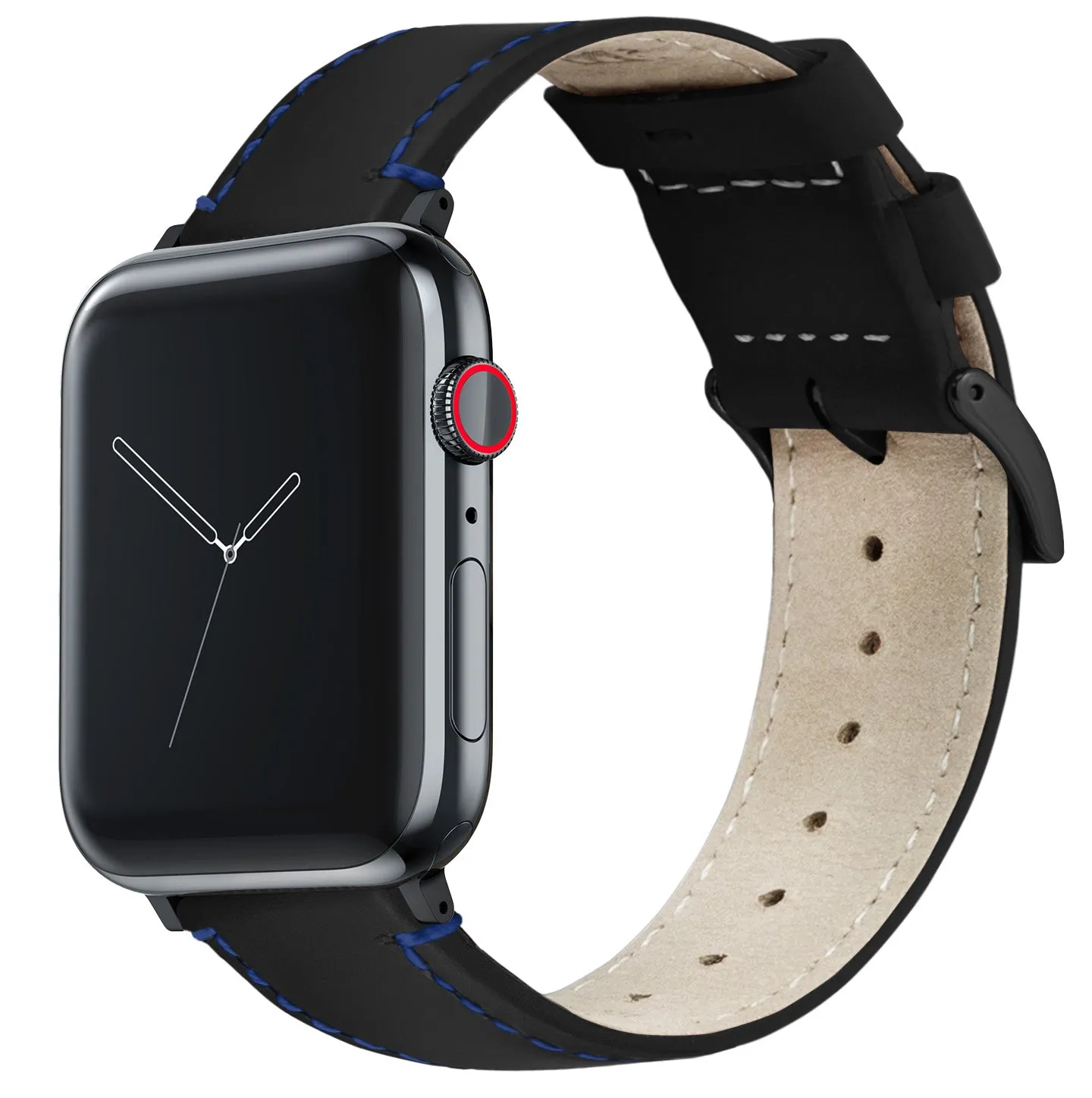 Apple Watch Black Leather Blue Stitching Watch Band (SALE)