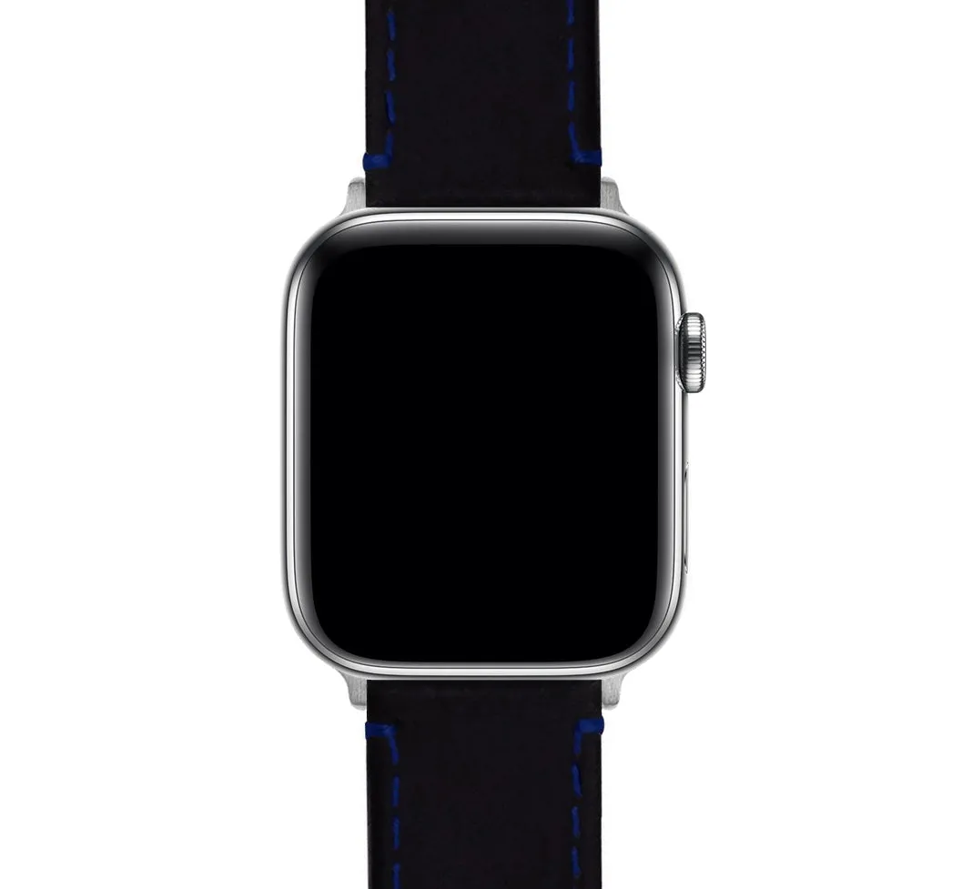 Apple Watch Black Leather Blue Stitching Watch Band (SALE)