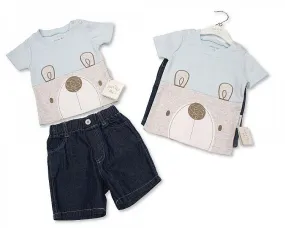 Baby Boys 2 pcs Denim Shorts Set - Teddy - 3/24M (BIS-2098-2009)