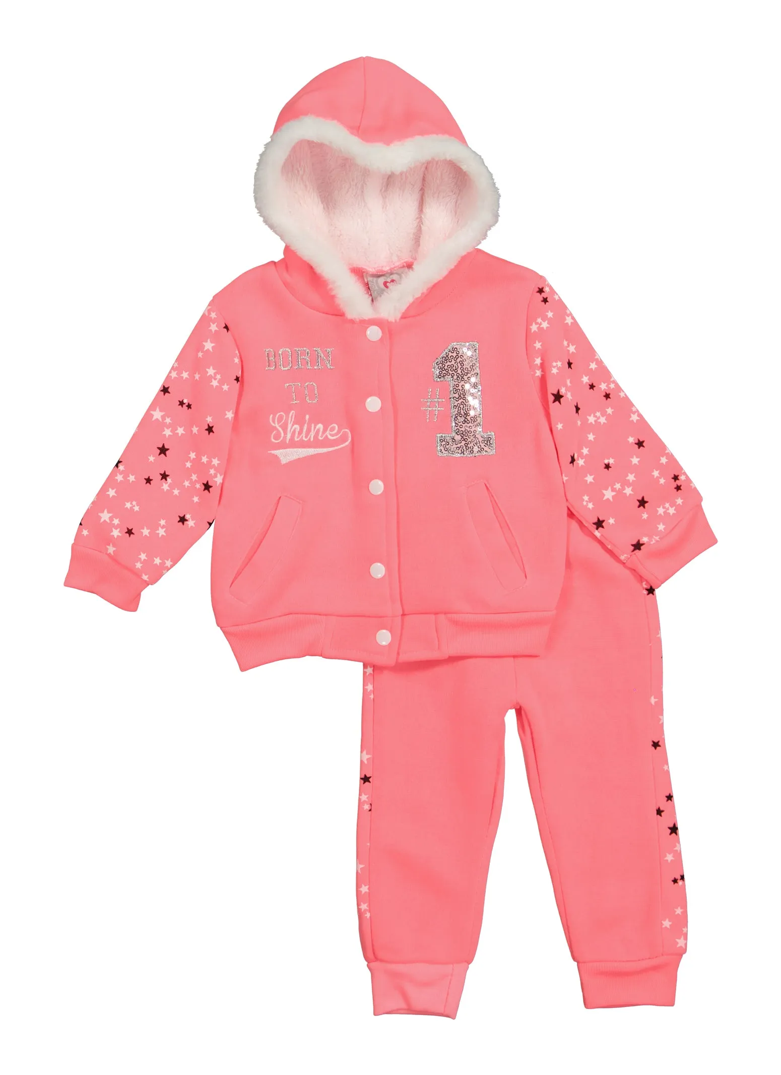 Baby Girls 12-24M Born to Shine Sequin Zip Front Hoodie and Joggers