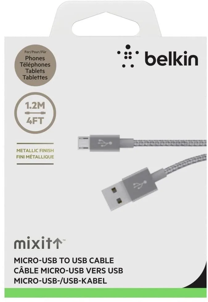 Belkin Mixit 1.2M Grey USB A to Micro USB Cable - F2CU012bt04-GRY