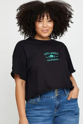 Black Crop T-shirt Santa Monica Short Sleeve Cotton Semi