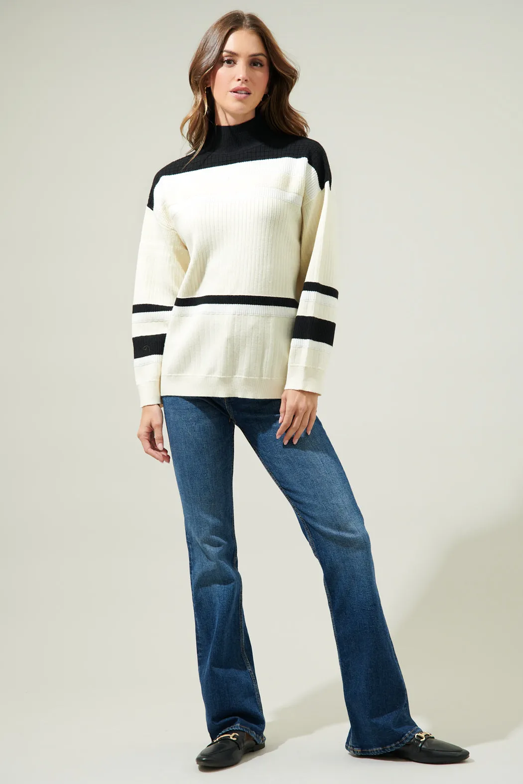 Carie Striped Mock Neck Sweater