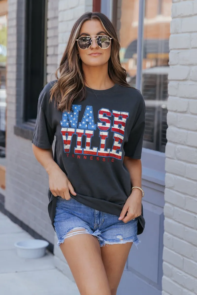 Charcoal American Flag Nashville Graphic Tee - FINAL SALE