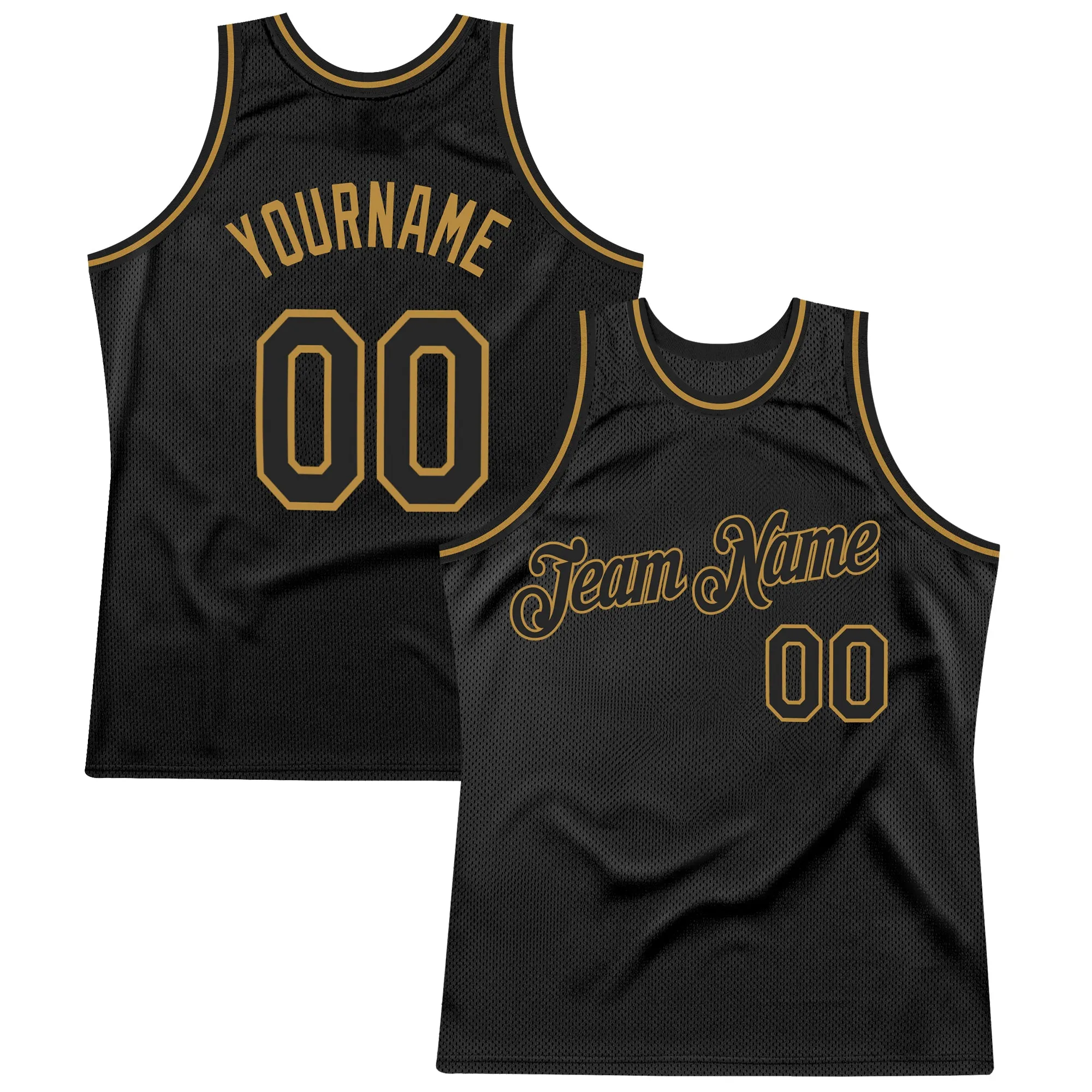 Custom Black Black-Old Gold Authentic Throwback Basketball Jersey