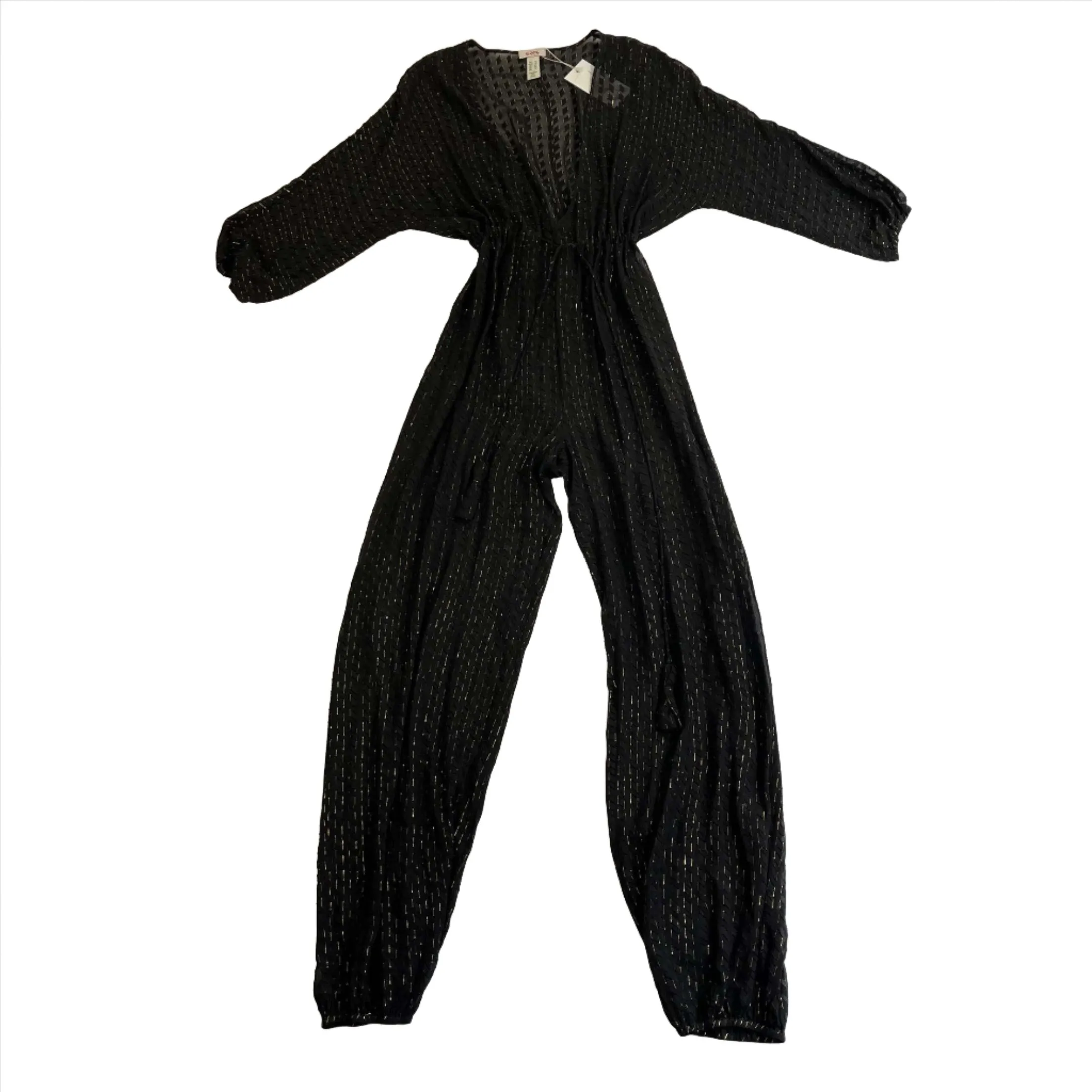 Eres Black Tufted Silk Chiffon Drawstring Jumpsuit M/L