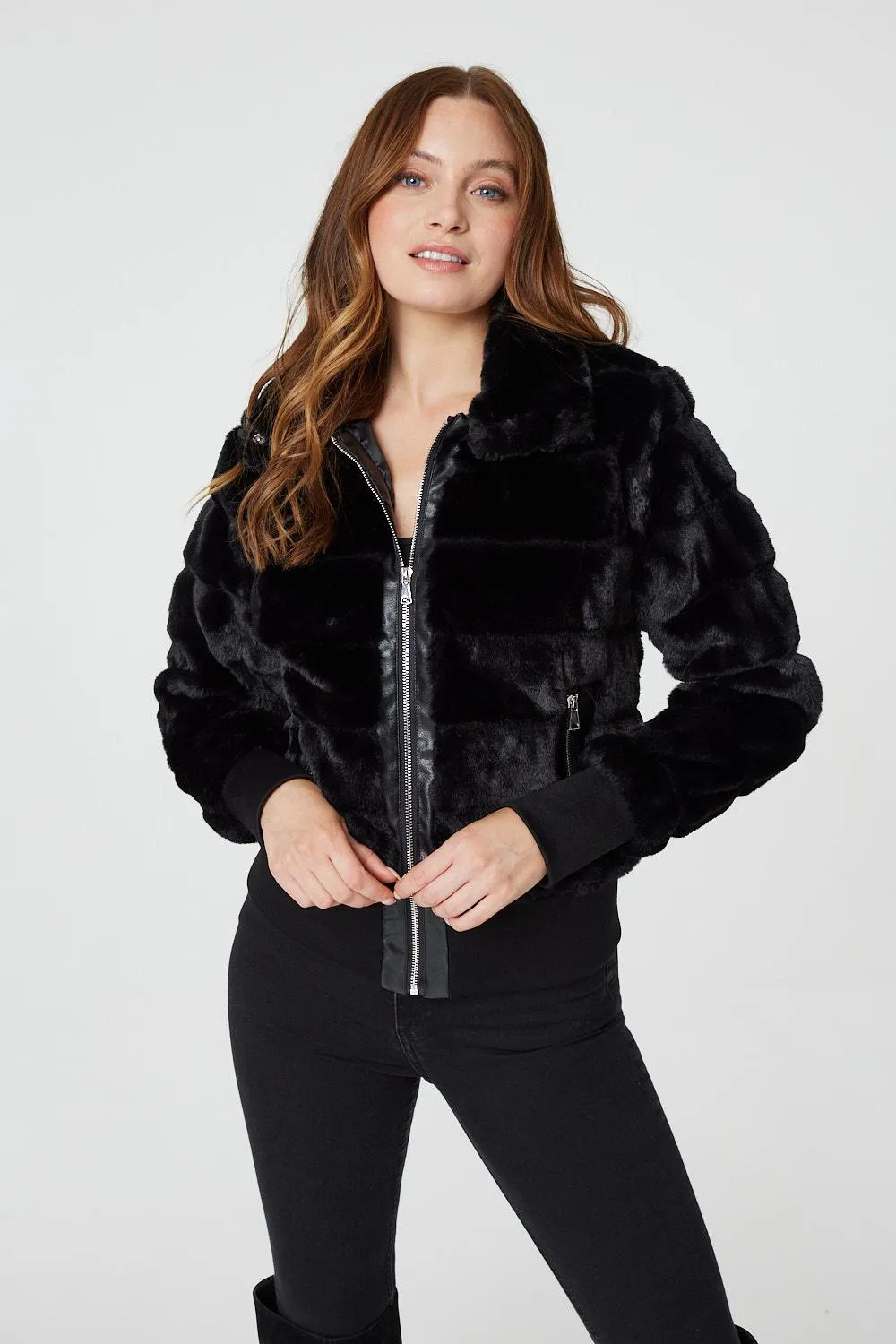 Faux Fur Zip Front Jacket