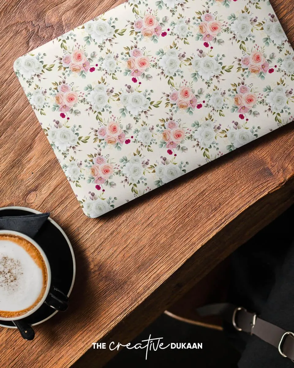 Floral Laptop Skin With Bouquet of Flower in Cream Colour