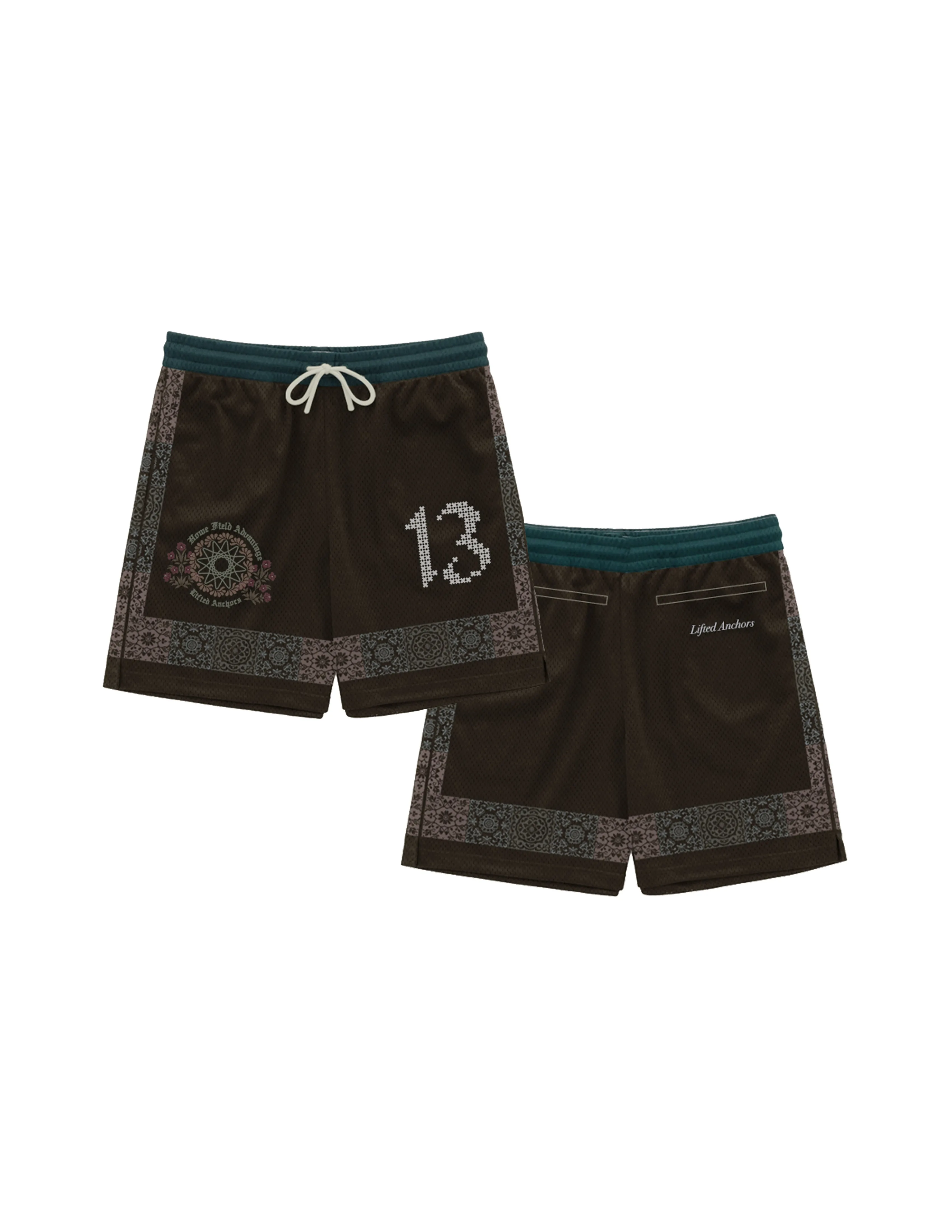 Floral Tile Basketball Shorts (Brown)