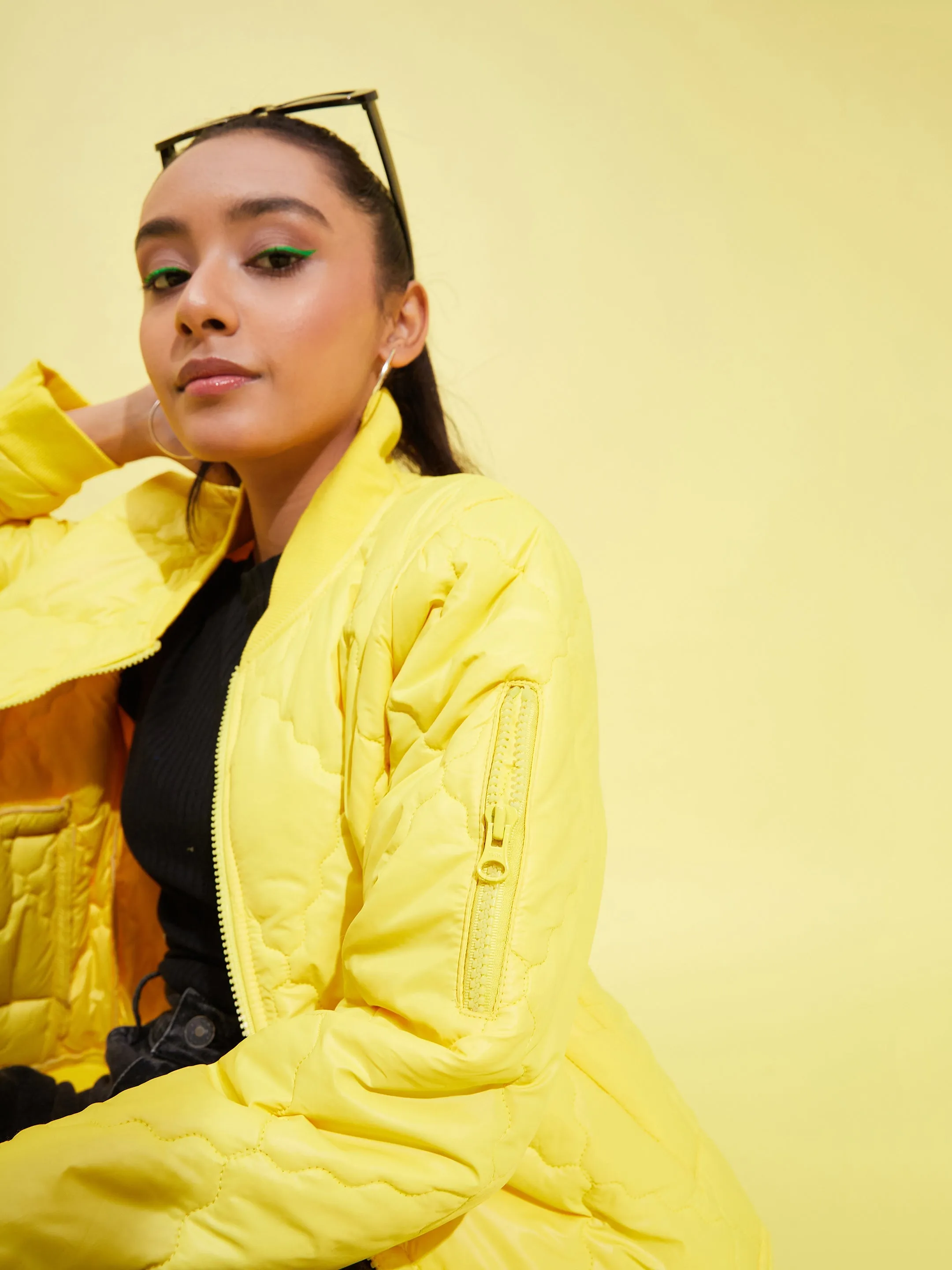 Girls Yellow Quilted Bomber Jacket