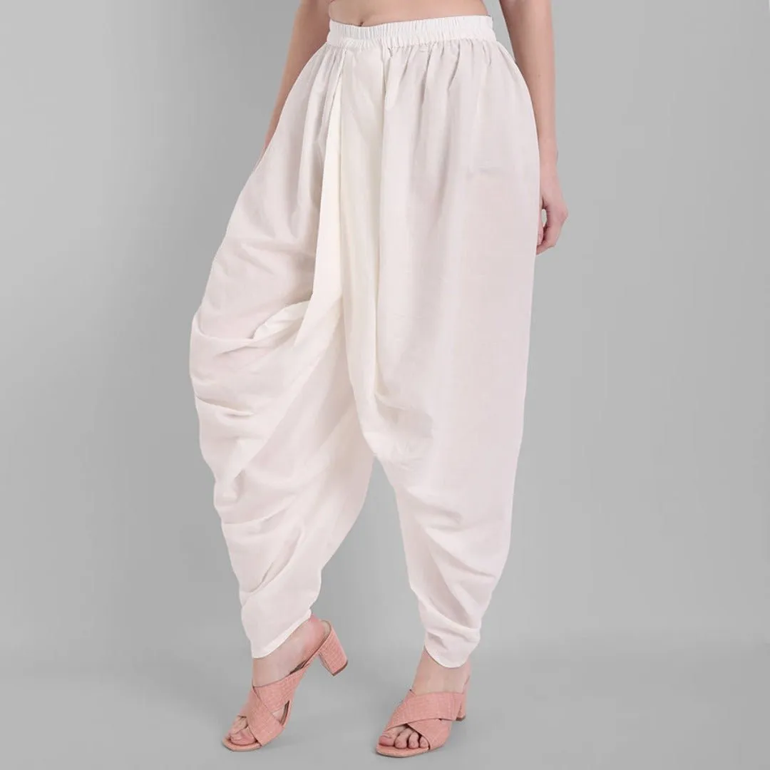 Ivory Cotton Pleated Dhoti Pants