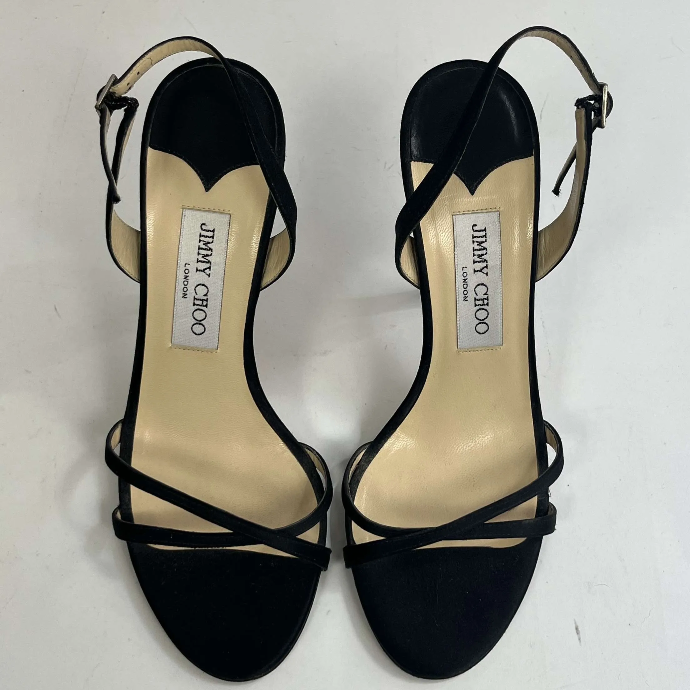 Jimmy Choo Black Silk Strappy Heel Sandals 38