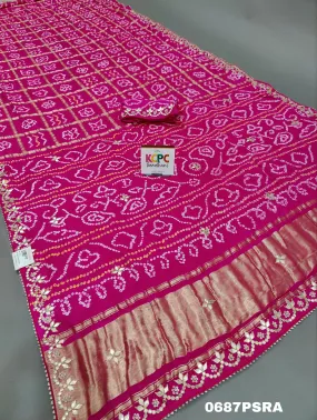 KcPc Latest New Pure Gaji silk Bandhani Hand Gotapatti Work saree With Blouse,AMT Rani