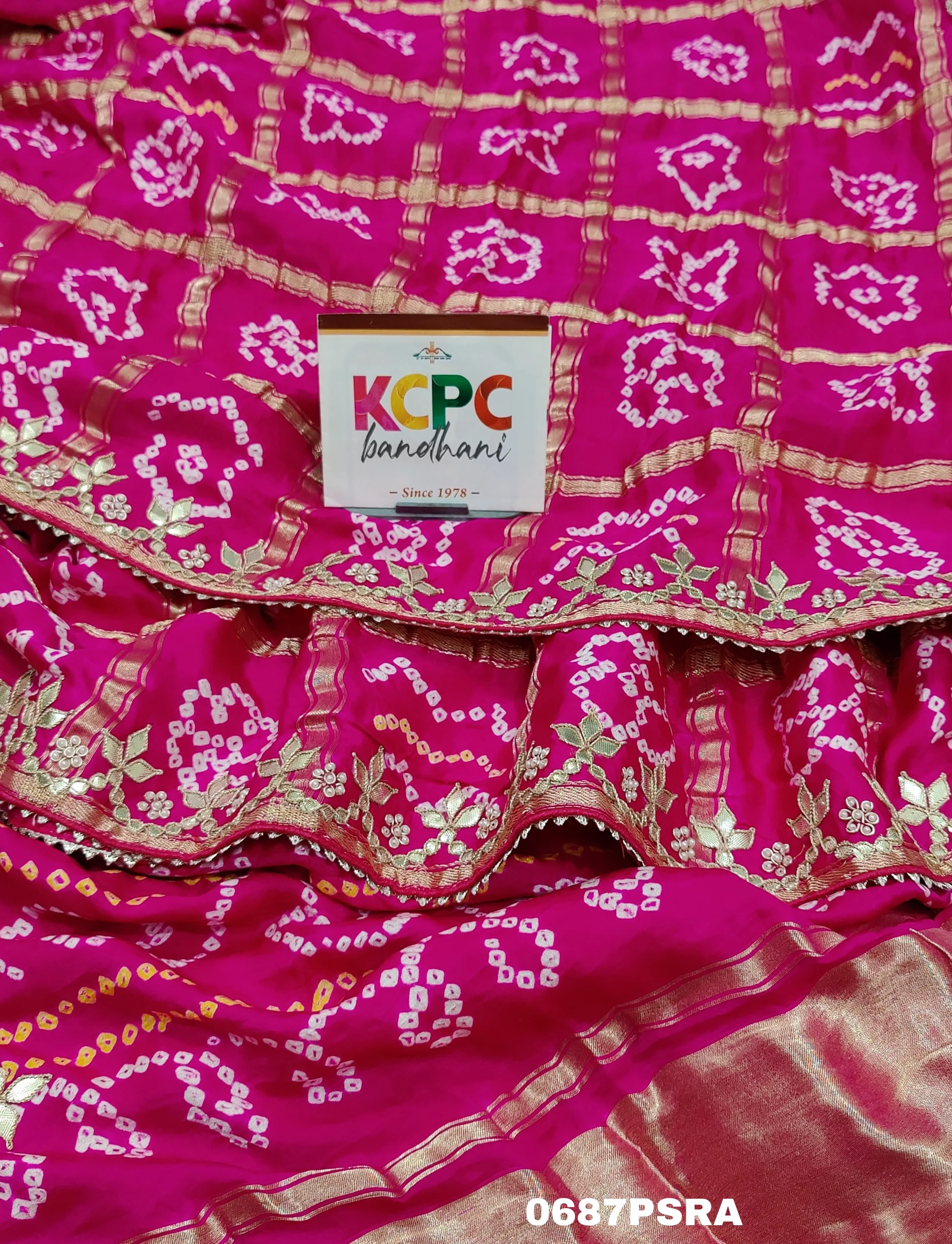 KcPc Latest New Pure Gaji silk Bandhani Hand Gotapatti Work saree With Blouse,AMT Rani