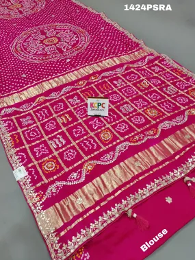 KcPc New Pure Gaji Silk Bandhani Gharchola pallu Gotapatti work saree,MAH