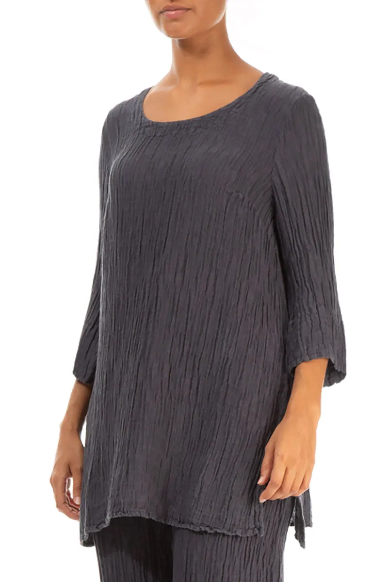 Loose Violet Crinkled Silk Tunic