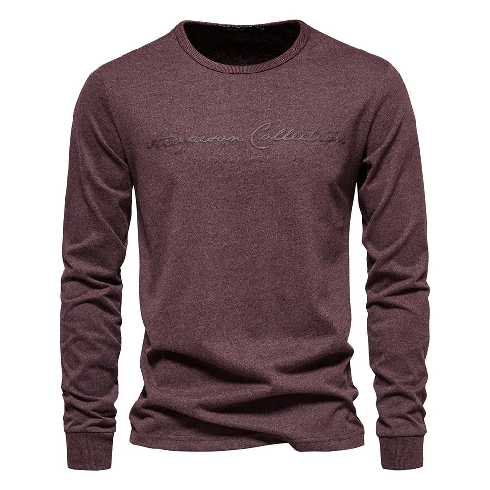 Men's Cotton Long Sleeve Shirt Solid Color Letter Print Casual T Shirts | TS2014