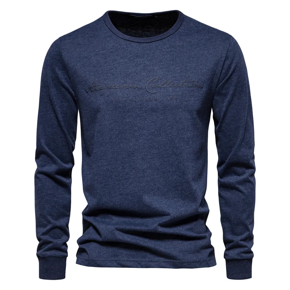 Men's Cotton Long Sleeve Shirt Solid Color Letter Print Casual T Shirts | TS2014