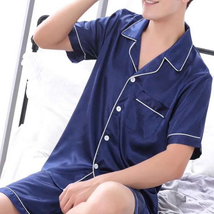 Men's Plus Size Ice Silk Short Sleeve Lounge Set with Shorts