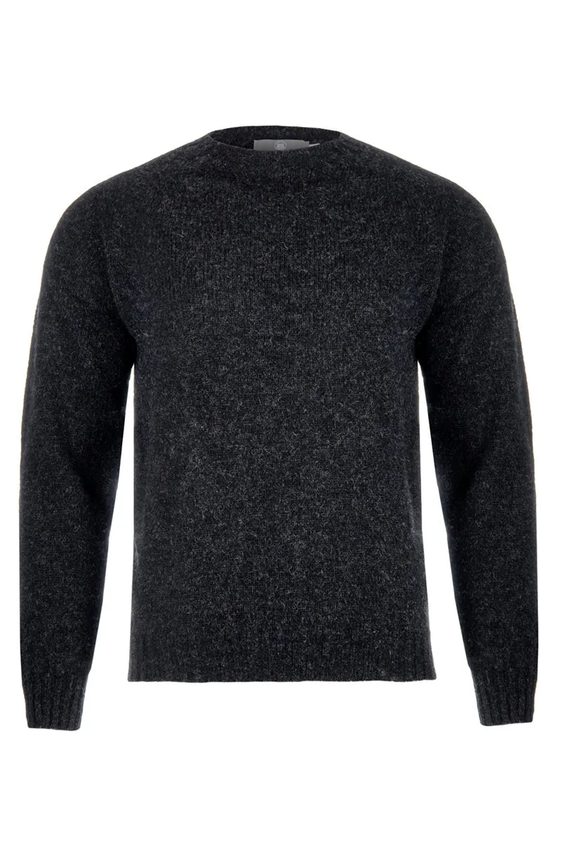 Mens Seamless Saddle Shoulder Shetland Jumper - Charcoal