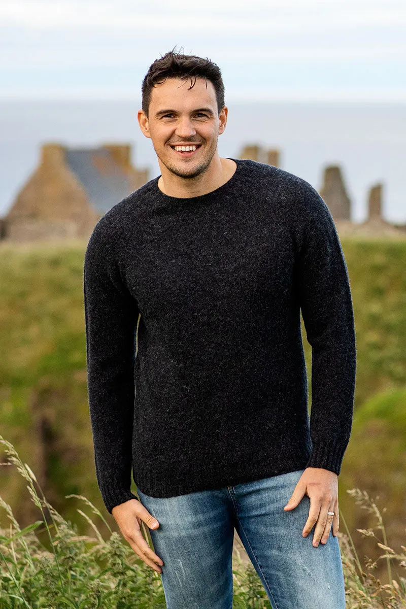 Mens Seamless Saddle Shoulder Shetland Jumper - Charcoal