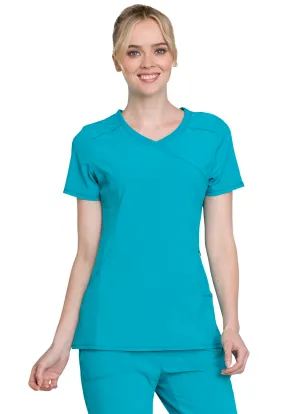 Scrub Top - Cherokee Infinity Women's Mock Wrap Top - Teal Blue, 2625A