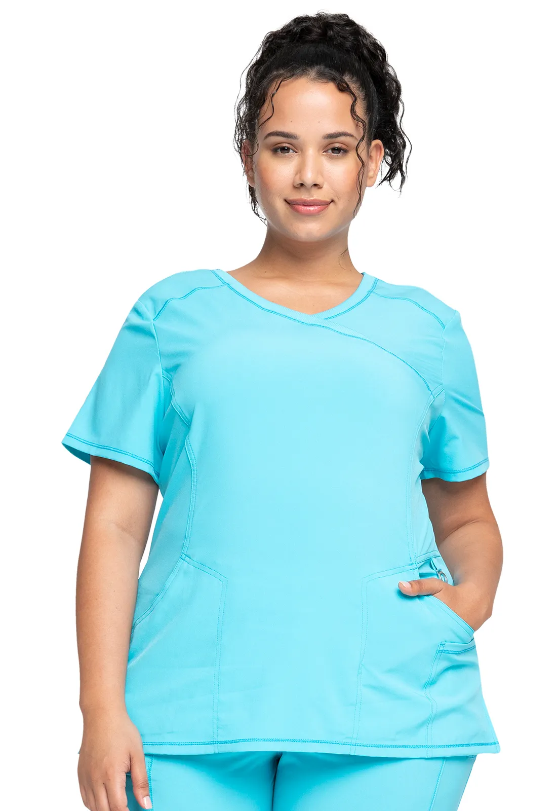 Scrub Top - Cherokee Infinity Women's Mock Wrap Top - Turquoise, 2625A