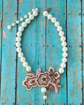 Silk Pearl and Chain Bib Necklace