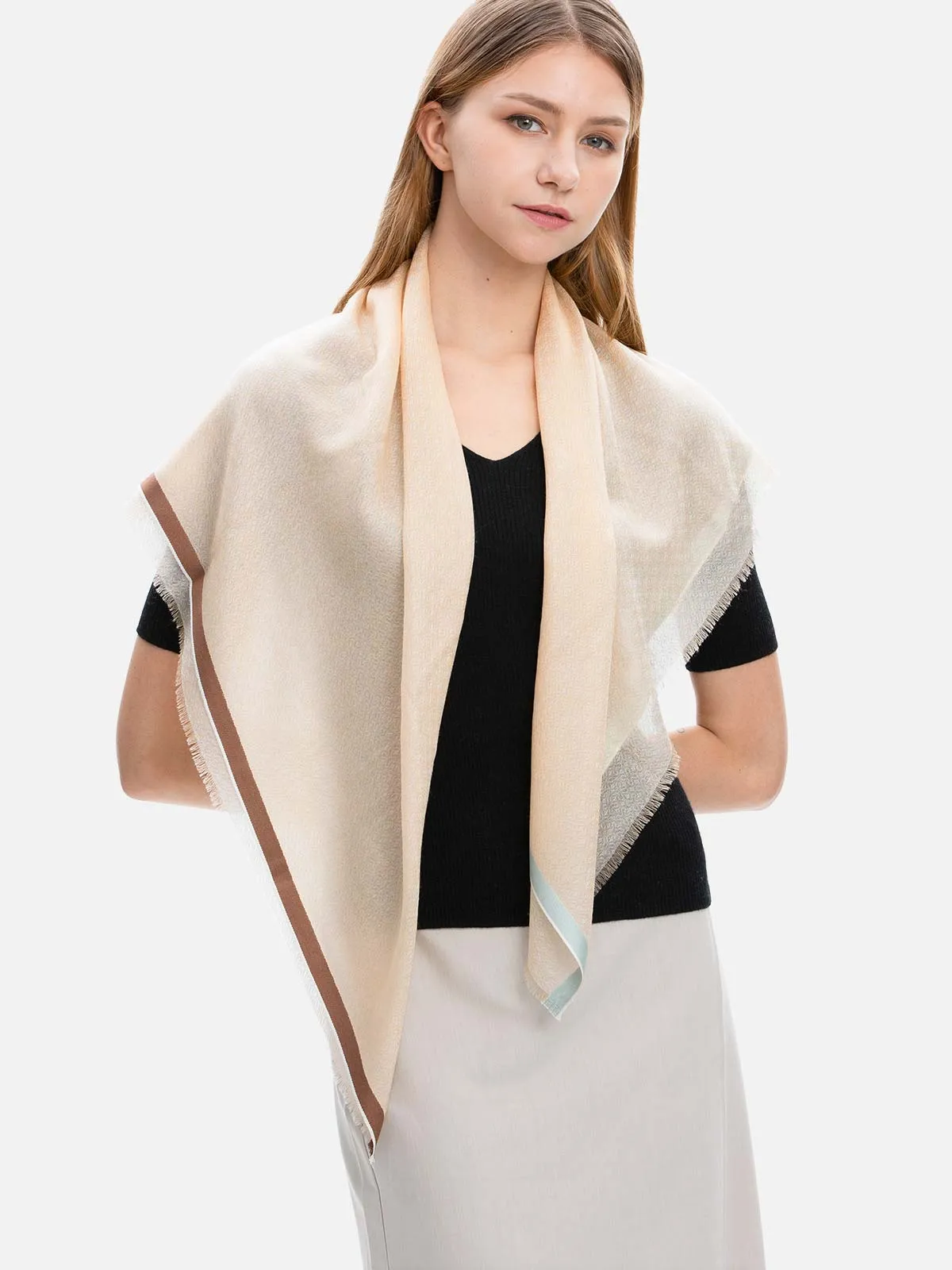 Square - Featherlight Beige Cashmere Scarf