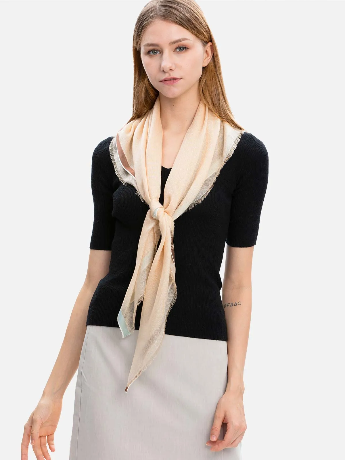 Square - Featherlight Beige Cashmere Scarf