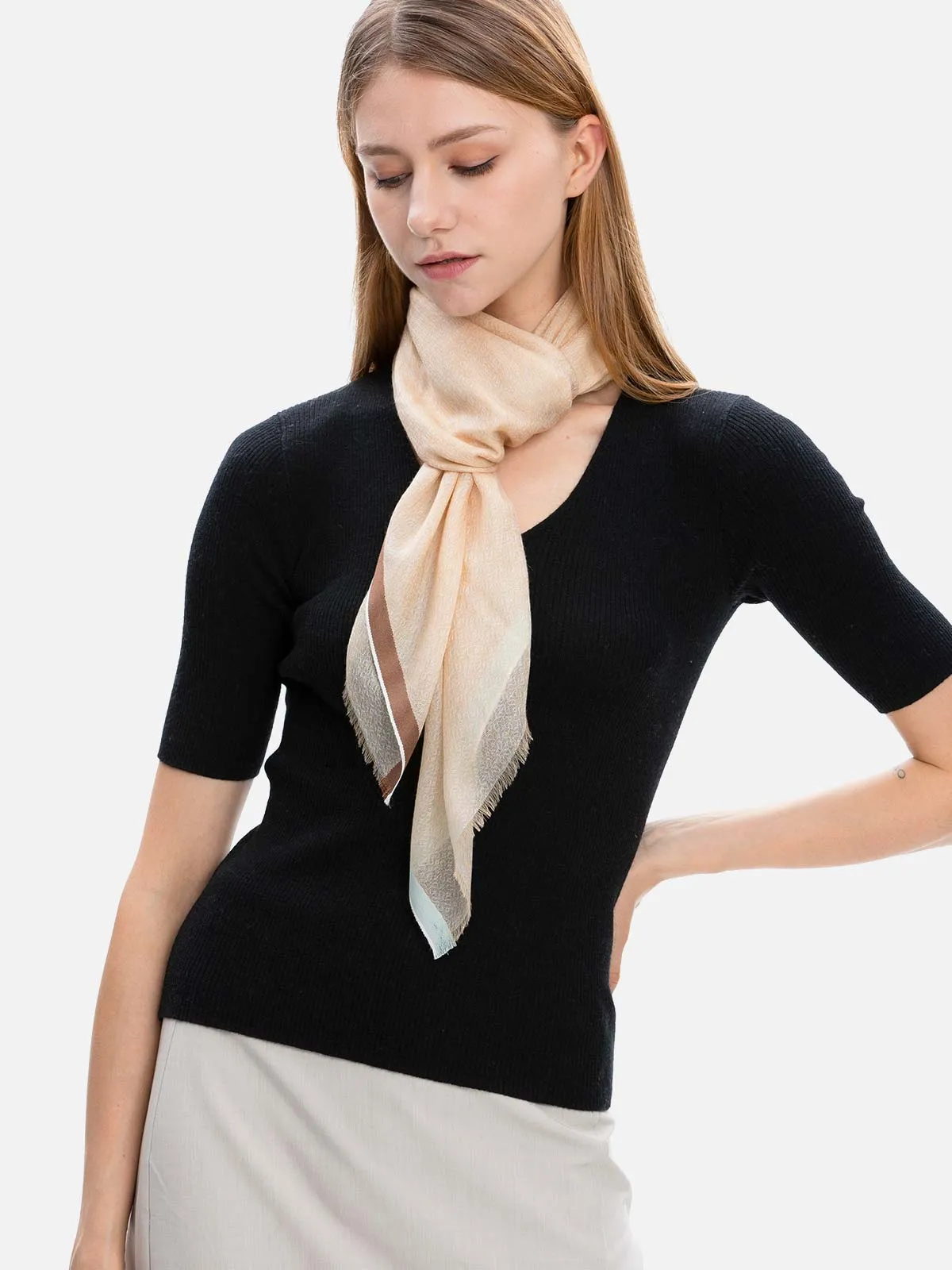 Square - Featherlight Beige Cashmere Scarf