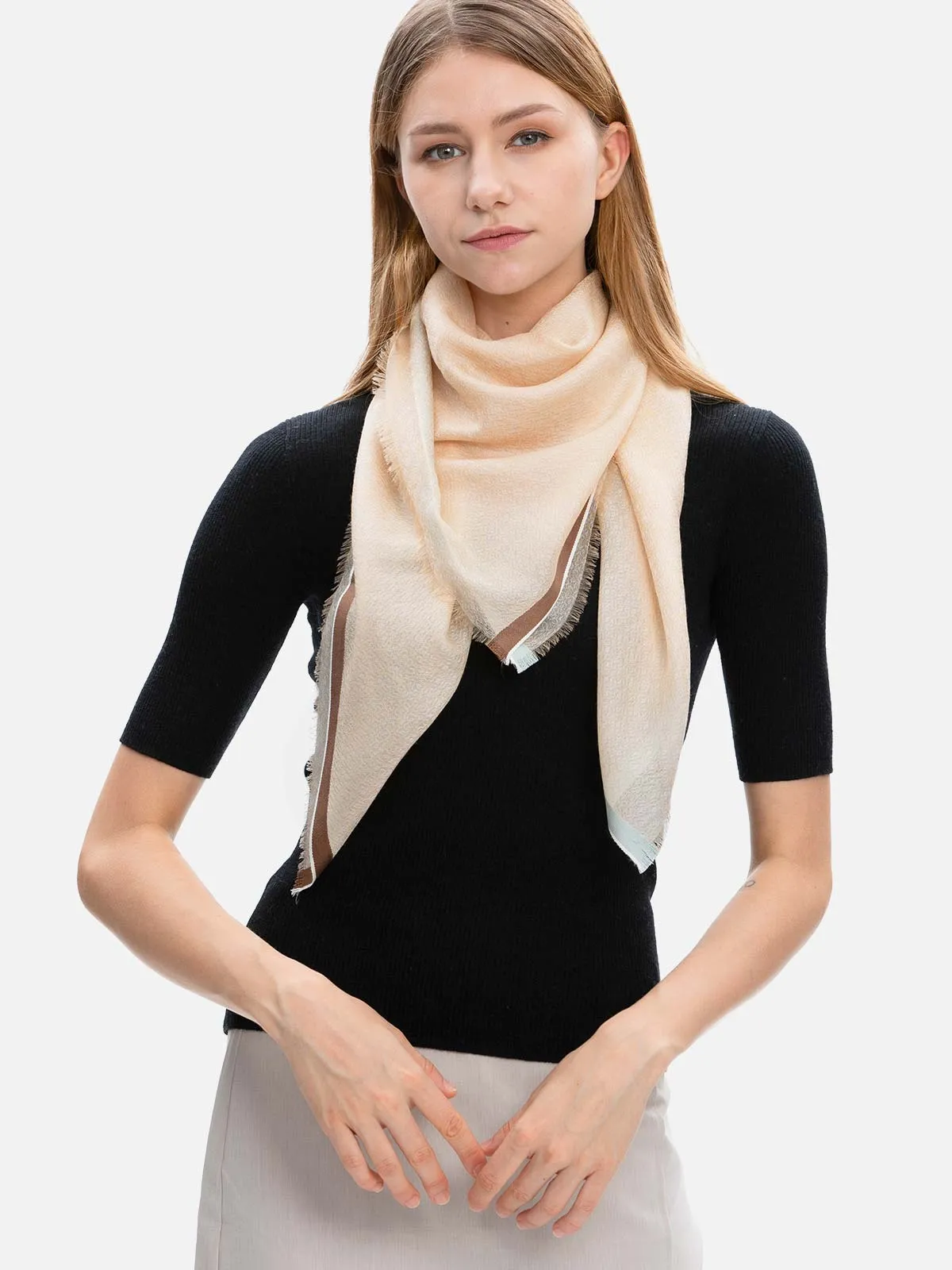 Square - Featherlight Beige Cashmere Scarf