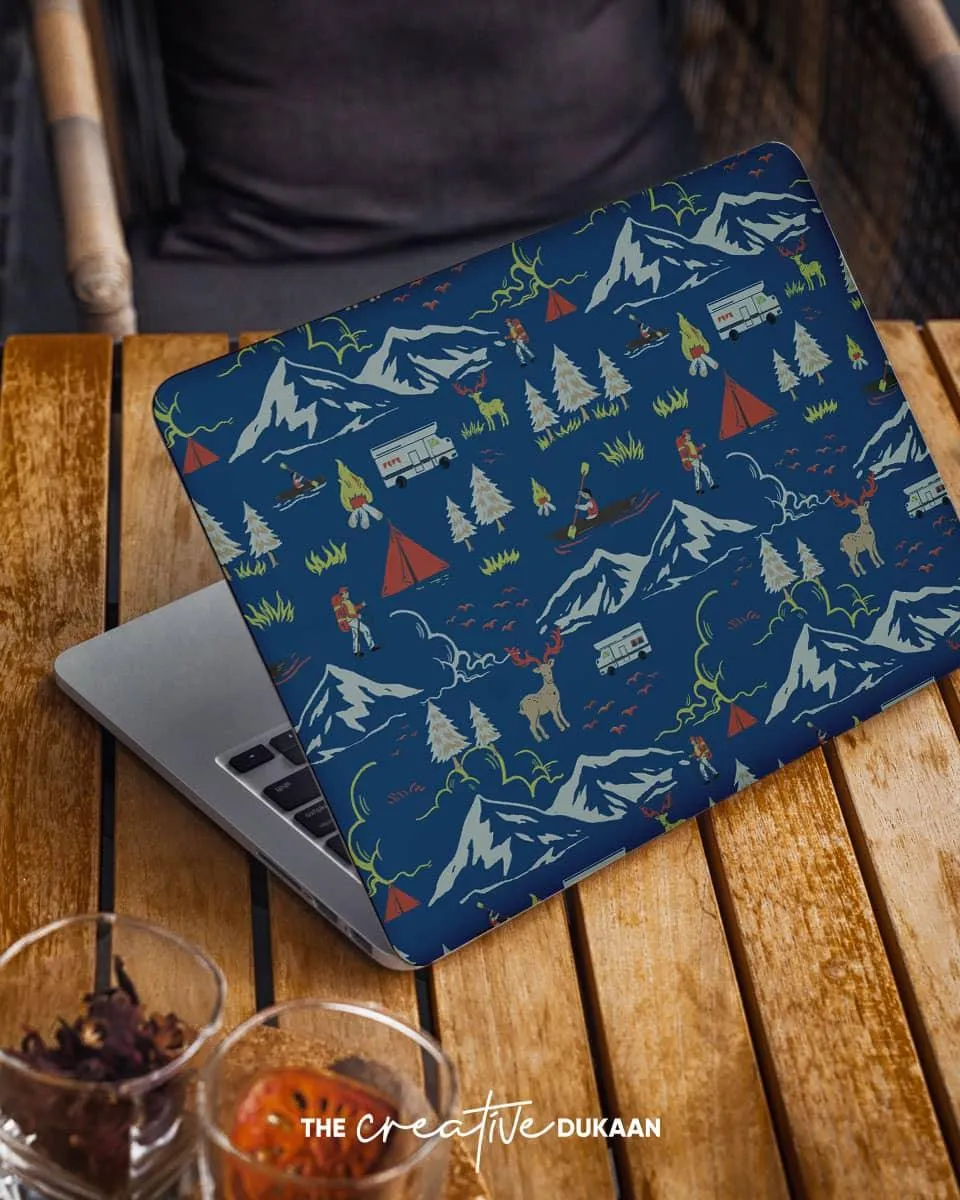 Travel Doodle Laptop Skin in Blue Colour With Matt Finish