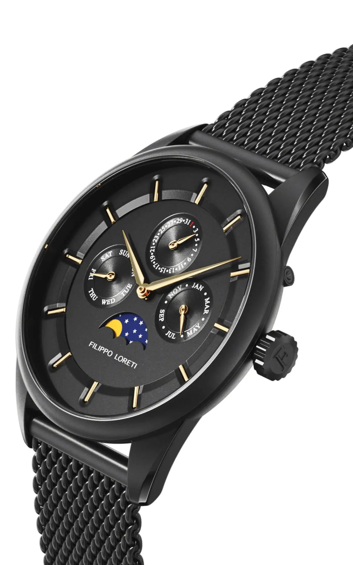 Venice Moonphase Black Gold Mesh