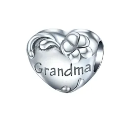 Vintage Flower Heart Grandma Charm 925 Sterling Silver